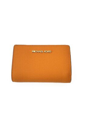 Michael Kors Jet Set Travel Medium Bifold Zip Coin Wallet Rad Orange Leather